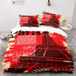 Parure de lit avec housse de couette et taie d'oreiller, motif tour eiffel, impression 3d, confortable, ...