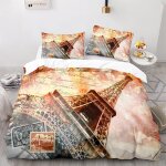 Parure de lit avec housse de couette et taie d'oreiller, motif tour eiffel, impression 3d, confortable, ...