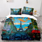 Parure de lit avec housse de couette et taie d'oreiller, motif tour eiffel, impression 3d, confortable, ...