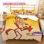 Parure de lit a imprime dessin anime wile e. coyote et road runner - housse de couette et taies d'oreiller ...
