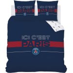 Parure de lit imprim�e 100% coton, psg devise bleu