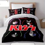 Parure de lit imprimee 3 pieces sur le theme du groupe de rock kiss - housse de couette douce et 2 taies ...