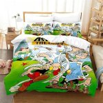 Parure de lit imprimee en 3d avec housse de couette et taie d'oreiller, motif h�ros gaulois ast�rix, ...