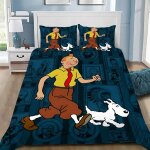 Parure de lit imprimee 3d avec housse de couette et taie d'oreiller motif tintin