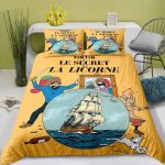 Parure de lit imprimee 3d avec housse de couette et taie d'oreiller motif tintin
