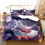 Parure de lit imprimee en 3d kochou shinobu, motif demon slayer, housse de couette pour adolescents, ...