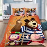Parure de lit imprimee en 3d masha et les ours, housse de couette et taie d'oreiller, pour lit double, ...
