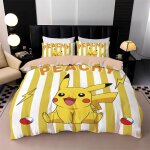 Parure de lit imprimee en 3d p - pokemon, housse de couette et taie d'oreiller, motif dessin anime p ...