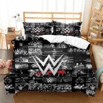 Parure de lit imprimee en 3d wwe eaw, housse de couette et taie d'oreiller, motif jeu de catch, taille ...