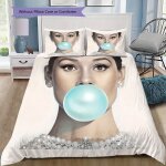 Parure de lit imprimee audrey hepburn et gum, housse de couette et taie d'oreiller, decoration d'intrieur, ...