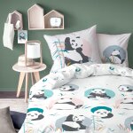 Parure de lit imprim�e en coton blanc 140x200 + 63x63cm