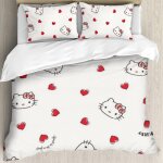 Parure de lit imprim�e hello cat kitty, housse de couette, couette blanche douce en microfibre avec fermeture ...