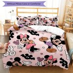 Parure de lit imprimee mickey et minnie sur fond rose, avec housse de couette et taies d'oreiller, ideal ...