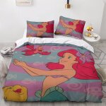 Parure de lit imprim�e la petite sir�ne avec housse de couette et 2 taies d'oreiller pour lit simple, ...