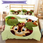 Parure de lit imprimee qiqi et titi verte, housse de couette et taie d'oreiller, decoration d'int�rieur, ...