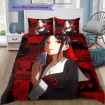 Parure de lit imprimee silver haori anime - motif personnage rouge et noir, polyester, fermeture eclair, ...