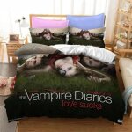Parure de lit imprimee the vampire diaries, housse de couette et taie d'oreiller, motif personnage 3d, ...