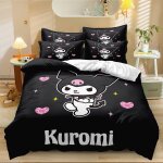 Parure de lit kuromi 3 pieces pour gar�ons et filles, motif dessin anime 3d, housse de couette en microfibre ...