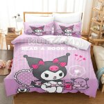 Parure de lit kuromi avec housse de couette et imprime dessin anime 3d pour enfant, king size