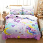 Parure de lit licorne arc - en - ciel kawaii avec housse de couette et motif animal de dessin anime pour ...