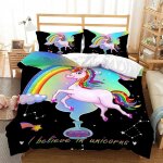 Parure de lit licorne arc - en - ciel kawaii avec housse de couette et motif animal de dessin anime pour ...