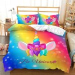 Parure de lit licorne arc - en - ciel kawaii avec housse de couette et motif animal de dessin anime pour ...