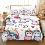 Parure de lit licorne arc - en - ciel kawaii avec housse de couette et motif animal de dessin anime pour ...