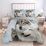 Parure de lit d loup avec housse de couette et taie d'oreiller - motif loup - x cm - d��coration de chambre ...