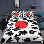 Parure de lit de luxe a imprime japonais 3d, motif samoura�, housse de couette coucher de soleil, motif ...