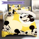 Parure de lit mickey jaune adorable comprenant une housse de couette et deux taies d'oreiller, ideal ...