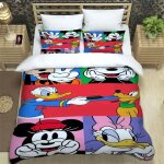 Parure de lit mickey mouse pour enfant, housse de couette et taie d'oreiller, pour lit simple, double ...
