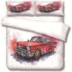 Parure de lit en microfibre avec motif de voitures anciennes - super douce - avec fermeture ��clair et ...