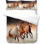 Parure de lit motif chevaux - housse de couette x cm - pour fille - marron, bleu, noir - chevaux qui ...