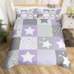 Parure de lit a motif etoiles, housse de couette a carreaux violet et gris pour chambre d'adolescentes ...