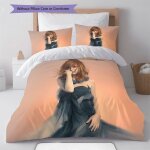 Parure de lit a motif femme rousse en robe bleue, housse de couette et taie d'oreiller, decoration douce ...