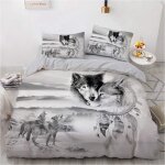 Parure de lit d avec motif de loup, tendance, fantaisiste, housse de couette respirante avec fermeture ...
