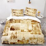 Parure de lit avec motif puzzle d'architecture antique, impression 3d, tour eiffel, housse de couette ...