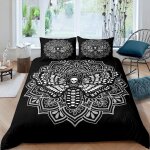 Parure de lit motif t�te de mort et papillon noir, style gothique, imprim�e en 3d, avec housses de couette ...