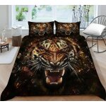 Parure de lit motif tigre 3d avec housse de couette et taie d'oreiller pour lit queen size et king size ...