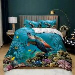Parure de lit motif tortue de mer, housse de couette, taies d'oreiller, motif animal de l'oc�an, motif ...