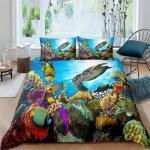 Parure de lit motif tortue de mer, housse de couette, taies d'oreiller, motif animal de l'oc�an, motif ...