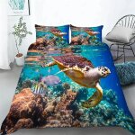 Parure de lit motif tortue de mer, housse de couette, taies d'oreiller, motif animal de l'oc�an, motif ...