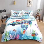 Parure de lit motif tortue de mer, housse de couette, taies d'oreiller, motif animal de l'oc�an, motif ...