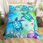 Parure de lit motif tortue de mer, housse de couette, taies d'oreiller, motif animal de l'oc�an, motif ...