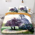 Parure de lit avec motif tour eiffel et taie d'oreiller, impression 3d, confortable, avec housse de couette ...
