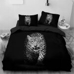 Parure de lit noire motif l�opard, imprim�e en 3d, avec housse de couette et taies d'oreiller, pour lit ...