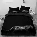 Parure de lit noire motif l�opard, imprim�e en 3d, avec housse de couette et taies d'oreiller, pour lit ...