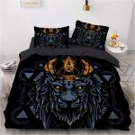 Parure de lit noire, plusieurs tailles, housse de couette 52 % coton, motif animaux, douce et confortable, ...