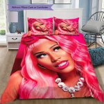 Parure de lit avec perruque rose et motif floral, comprenant une housse de couette et deux taies d'oreiller, ...