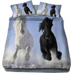 Parure de lit personnes horse pattern design literie set animal housse de couette noir blanc brun cheval ...